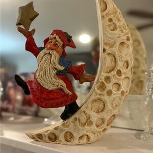 Festive Santa Moon Figurine - Red and Cream